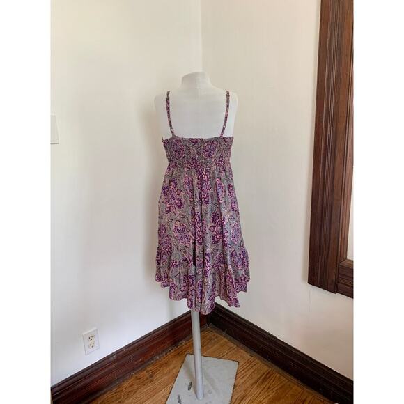 Indian VTG Silk Blend Paisley Floral Boho Sun Dress Flowing Fairy Bow Ruffle - Picture 10 of 14